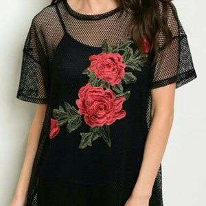 BN mesh top / cover up with floral detail